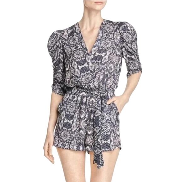 AMANDA UPRICHARD Snakeskin Annika Puff‎ Sleeve Romper-Size P/XS - Picture 2 of 9